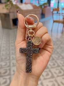 Rhinestone Cross Keychain Pendant, Minimalist Bag Charm For Backpack Purse, Y2K Gothic Decoration For Phone Earphone, Gift For Mom Dad Teacher - Multicolor - View 8