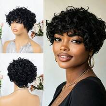 Women' Brazilian Real Human Hair Wig Brown/4#, 1B Color Suitable For Skin Tones - Short Loose Curly Tight Curly Bob Pixie Cut With Bangs & Fringe, Natural Looking Highlighted Wig, No Lace For Daily Wear, Parties, Suitable For Occasions - Multicolor - View 5
