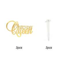 1pc/3pcs/5pcs Happy Birthday Queen Cake Topper, Acrylic Queen Party Cake Side Decor - Multicolor - View 9