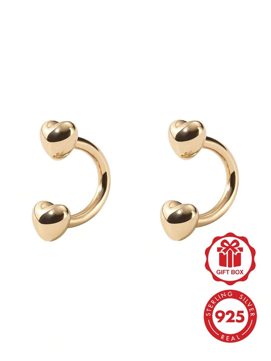 Luxury Exquisite Jewelry 925 Sterling Silver New Fashion Design Brushed Finish Double Heart U-Shaped Earrings Pierced Studs For Women Daily Wear - Heart U-shaped Earrings - View 1