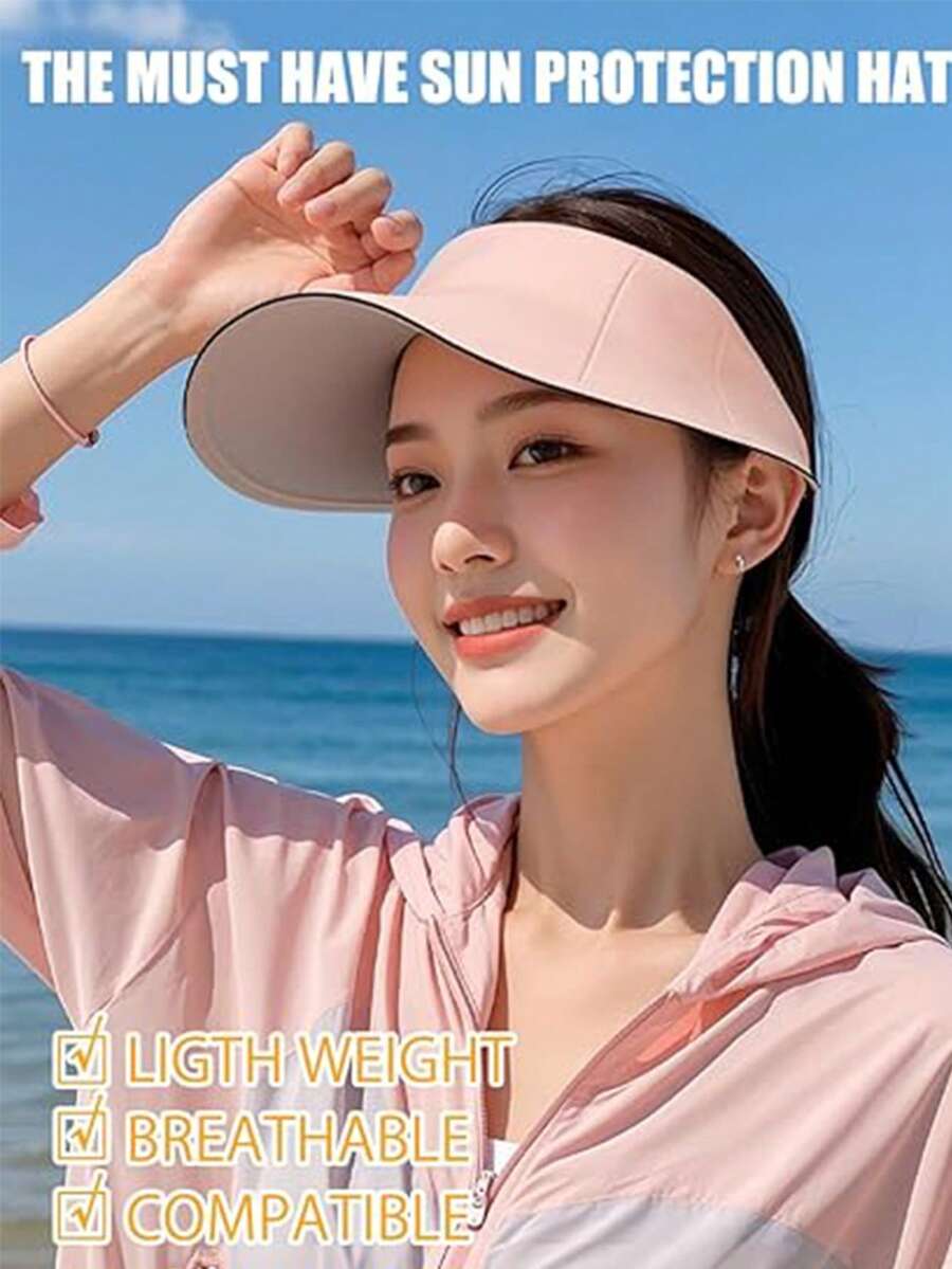 1件女款夏季超輕量可折疊遮陽帽,防紫外線,可折疊海灘戶外旅行帽,棒球帽,無縫防曬帽(附隨機收納袋) - 彩色 - 查看 1