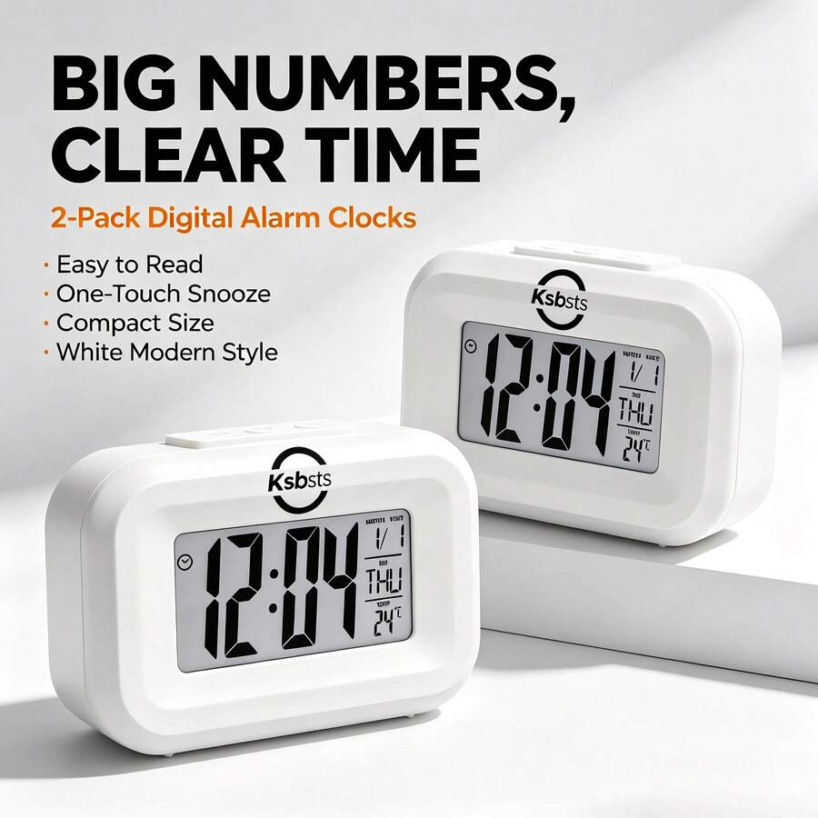 1PC, 2PCS Multifunctional Desktop Alarm Clock, Large LCD Display, Temperature/Date/Day Of Week Display, Snooze Function, Butterfly Sticker Decoration, Battery Powered, Compact Design - Battery Not Included (1PC Random Butterfly Transparent Sticker Included Based On Specification)