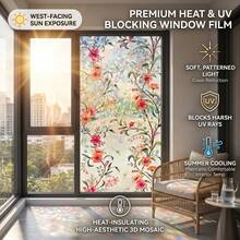 1Roll Stained Glass Window Film, Floral Geometric Leaf Pattern Static Cling No Glue Iridescent Privacy Window Sticker, Decorative Window Cover For Bathroom Bedroom Balcony Home Decor - Gesang Flower - View 5