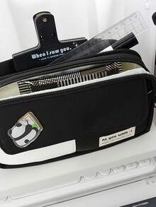 1 buah Tempat Pensil Flip Cover, Tas Pena Warna Menarik, 3 Kompartemen, Saku, Kain Oxford, Tas Penyimpanan Alat Tulis Sekolah, Penyimpanan Belajar Sehari-hari, Kembali ke Sekolah - Aneka Warna - View 7