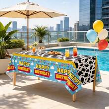 3 Packs / Single Cow Blue Sky And White Clouds Party Tablecloth - PE Plastic Tablecloth With Blue Sky And Cows Pattern, Waterproof Disposable Birthday Party Decoration Tablecloth (108x54 Inches) - Blue - View 6