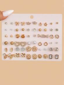 NAIZHU 30 Pairs Colorful Fashion Cute Sweet Style Stud Earrings Set Gift For Girls - Gold - View 2