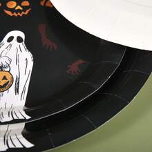 20/30/50-Piece Set Of 7/9 Inch Halloween Disposable Paper Plates, Moon Night Ghost Pumpkin Forest Print, Haunted Tree Bat Design, Vintage Halloween Party Tableware, Party Decor, Dinner Table, Home Gathering - Multicolor - View 7