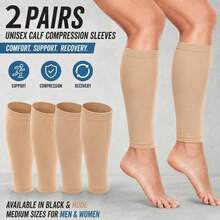 2 Pairs Unisex Calf Compression Sleeves Leg Support Socks, Soft Elastic Comfortable Fit, Suitable For Running Training, Daily Activities, Sports, Sports Socks, Black/Nude, Size M - Multicolor - View 7