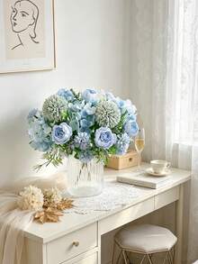 1 Bundle Of Simulated Peony Hydrangea Chrysanthemum Bundle - Suitable For Weddings, Home Decoration, Desktop Ornaments, School Season Gifts, Graduation Ceremony Gifts, Autumn Decoration - Baby Blue - View 6
