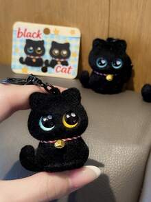 1pc Cute Siamese Cat Keychain With Small Bell, Creative PVC Flocked Keychain Accessory, Bag And Wallet Decoration, Ideal Birthday Gift, Holiday Gift, Party Favor - Multicolor - View 3