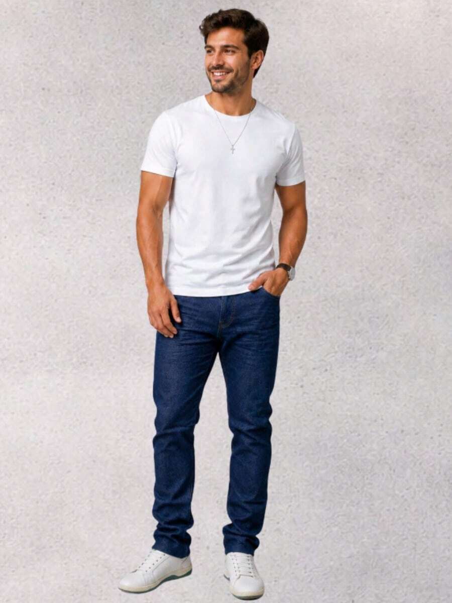 Men's Slim Trousers In Premium Jeans With Lycra Elastane (Choose Your Variation) - Dark Wash - View 1