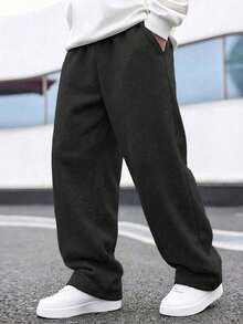 1pc Boys' Loose Fit Thermal Lined Thickened Warm Straight Leg Sweatpants Spring Autumn Winter - Black - View 1