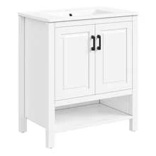 76.5 X 47 X 83 Cm, Freestanding Vanity Unit, Fully Lacquered, Double-Door Cabinet, Storage In Various Sizes, Integrated Ceramic Washbasin, Open Shelves, White. - White - View 7