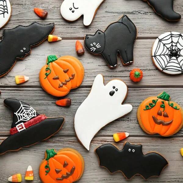 5pcs Halloween Stainless Steel Cookie Cutters, Cartoon Pattern Bat, Pumpkin, Ghost, Witch Hat And Black Cat 3D Shaped Cookie Molds. Suitable For Making Cookies Or Desserts, All Hallows' Eve, Halloween Party Decorations