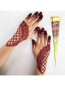DIY Mehndi Henna Paste, DIY Body Henna Kit With Reusable Hand Stencils, Suitable For Parties And Beach Vacations - Multicolor - View 2