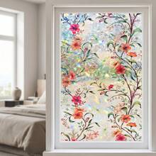 1Roll Stained Glass Window Film, Floral Geometric Leaf Pattern Static Cling No Glue Iridescent Privacy Window Sticker, Decorative Window Cover For Bathroom Bedroom Balcony Home Decor - Gesang Flower - View 2