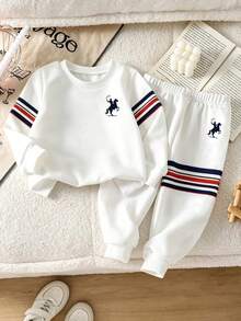Baby Boy Cartoon Print Crew Neck Long Sleeve Sweatshirt And Pants - White - View 2