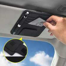 1pc Black Minimalist Car Leather Storage Bag, Hanging On Sun Visor, Compartment Pockets, One-Stop Storage For Cards, Glasses And Coins - Sun Visor Card Holder - View 6