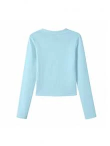 American Street Style Sky Blue Y2K Heart Letter Polka Dot Print Slim Fit Long Sleeve Base Layer T-Shirt For Women, Autumn - Sky Blue - View 6