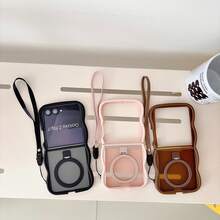 2pcs Cute Wavy Edge Matte Magnetic Phone Case Compatible With Samsung Galaxy Z Flip 8 Flip 6 Flip 5 Flip 4 , Rotatable Metal Ring Kickstand With Matching Hand Strap Shockproof Foldable Wireless Charging Protective Cover - Pink - View 8