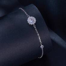 BAMOER Full Paved Halo Sunflower Sterling Silver Bracelet Bright Moissanite Thin Chain Elegant Wedding Banquet Accessory - Silver - View 3