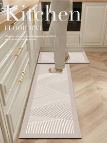 1pc Nordic Asymmetrical Curved Kitchen Diatomaceous Earth Mat, Rubber Flexible & Durable, 3.5mm Trimmable, Absorbent & Anti-Slip With Decorative Effect, Suitable For White Cabinets Healing Style Kitchen Home Decor - Multicolor - View 11