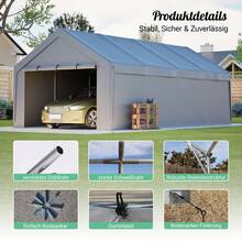 400*765*311 Cm Waterproof, UV-Resistant, Weatherproof Outdoor Car Cover With Roll-Up Curtains On The Sides, Ventilation Windows And Reinforced Steel Frame, Portable Garage Tent For SUVs, Pickup Trucks, Boats And Gardens – Material: Steel - A - View 3