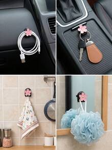 2 piezas de ganchos adhesivos mini para coche, ganchos de almacenamiento con forma de flor para el salpicadero y uso doméstico, adecuados para colgar bolsos, llaves y otros accesorios decorativos interiores - A - Ver 8