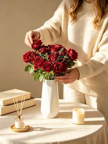 100~1件 人造玫瑰花 深紅色仿真花，適用於DIY婚禮花束、桌面中心裝飾、新娘派對、情人節裝飾、嬰兒洗禮、居家裝飾、客廳裝飾、餐桌、牆面、花園、花環、臥室裝飾 - 紅色 - 查看 4