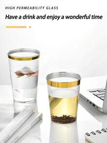 10pcs 10oz Gold Rim Plastic Cups - Durable Hard Cold Drink Cups, Suitable For Weddings, Birthdays, Christmas And New Year, Stackable Elegant Party Tableware, Perfect For Halloween, Christmas And Other Holiday Celebrations And Gatherings - A - View 5