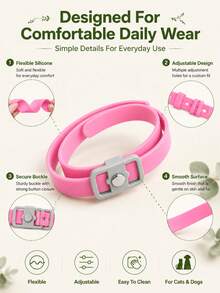 Plant-Based Essential Oil Pet Collar, Adjustable Waterproof Silicone Collar For Dogs & Cats, Daily Outdoor Wear, Pink - Pink - View 3