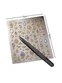 1pc Aesthetic Sticker, Gold-Plated Universe Amulet Theme Decorative Sticker, Suitable For Laptop, Camera, Instant Camera, Phone Case, Earphone Case, Water Bottle, Storage Box, Luxurious Bohemian Starry Sky Pattern Decorative Sticker, Home Decor - G - View 10