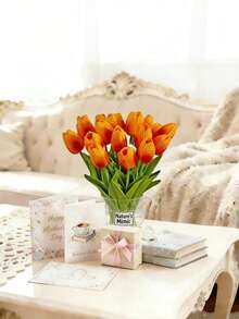3pcs Artificial Tulip Flowers Home Decor Artificial Flowers Suitable For Wedding, Room, Home, Hotel, Party, Event, Birthday Gift, Living Room, Bedroom, Indoor And Outdoor Decoration Fake Flowers - Sunset Glow - View 7
