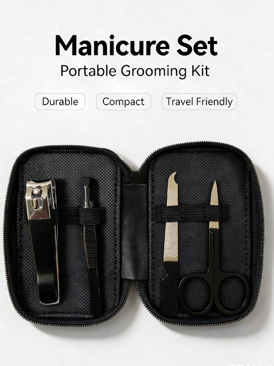 Juego de Cortaúñas Multifuncional Negro Herramientas de Acero Inoxidable Tijeras de Uñas Cortaúñas de Manicura Juego de Herramientas Portátil - Negro - Ver 1