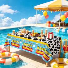 3 Packs / Single Cow Blue Sky And White Clouds Party Tablecloth - PE Plastic Tablecloth With Blue Sky And Cows Pattern, Waterproof Disposable Birthday Party Decoration Tablecloth (108x54 Inches) - Blue - View 5