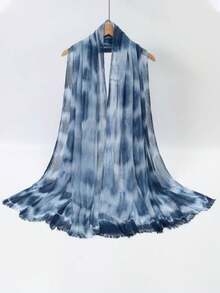 1pc Water Ripple Tie-Dye Fringed Scarf, Women's Muslim Headscarf, Naturally Wrinkled, Soft, Thin, Long Scarf, Elegant Headscarf For Daily Travel, Shaw - Multicolor - View 14