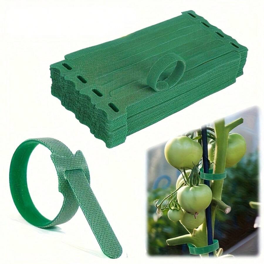50/100 Peças Abraçadeiras de Nylon Reutilizáveis de 6 Polegadas Antiderrapantes, Fechamento Ajustável, Para Suporte de Plantas, Aplicações de Jardinagem e Gerenciamento de Cabos, Ferramenta de Manutenção de Jardim, Abraçadeiras de Plantas, Abraçadeiras de Gancho e Laço, Verde - A - Visão 1