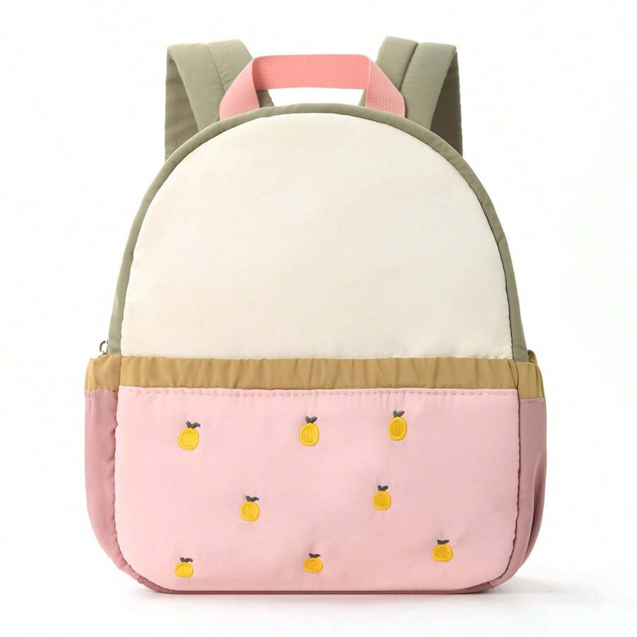Colorblock Cute Apple Embroidered Backpack Mini Travel Bag - Multicolor - View 1