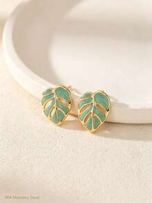 1 par / 7 pares de pendientes de botón de acero inoxidable 304 esmaltado, combinación de pendientes dorados con múltiples estilos de corazón, hoja y mariposa, joyería hipoalergénica, regalo adecuado para mujeres - Multicolor - Ver 5