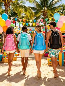 1pc Large Capacity Beach Bag, Mesh Beach Bag, Breathable Drawstring Mesh Bag, Beach Storage Bag, Shell Storage Bag, Suitable For Holiday Essentials, Travel Essentials, Swimming Pool Accessories, Outdoor Sports, Beach Essentials, Camping, Summer - Multicolor - View 9