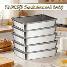 10 PCS Set (Includes 5 Containers And 5 Lids) Stainless Steel Food Storage Containers, Large Square Food Boxs With Black Lid, Leak-Proof Stackable, Ideal For Fruit, Veggie And Salad, Kitchen Meal Prep, Fridge Storage, Perfect For Home And Outdoor - Multicolor - View 12