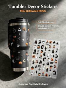 1 Set Decorative Stickers, Aesthetic Stickers, Halloween Theme Mixed Element Patterns, Suitable For Laptop, Camera, Phone Case, Water Bottle, Cosmetic Storage Box, Hair Dryer Shell, Metal Decorative Accessories - L - View 3