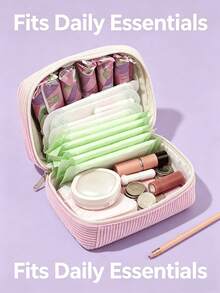 Sanitary Napkin Storage Bag Corduroy Multifunctional Portable Storage Pouch Makeup Lipstick Bag Large Capacity Can Store Sanitary Napkins, Cotton Swabs, Stationery, Coins, Pencils, Cash, Cosmetics - Multicolor - View 8