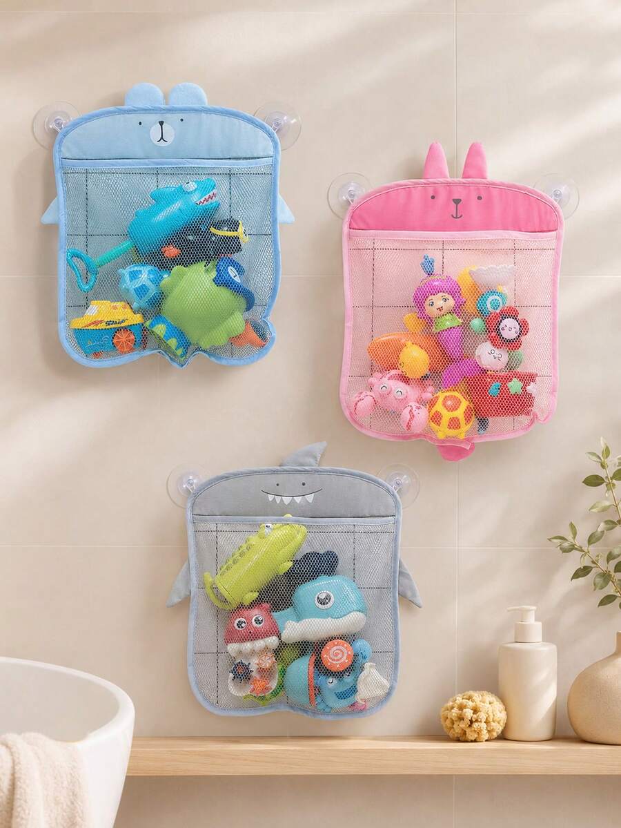 1pc Children's Bath Toy Storage Bag, Baby Bathroom Hanging Organizer Bag, Nursery Storage Organizer Bag, Suction Cup Only Adheres To Smooth Surfaces (Not Suitable For Frosted/Uneven Surfaces), Will Slip Off When Wet - Multicolor - View 1