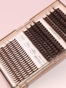 Ayrmilla 100P+ Fairy Brown Cluster False Eyelashes D-URL Natural DIY Cluster Eyelashes, Brown Short Stem Transparent Eyelashes, Extra Long DIY Pre-Curled Eyelash Fan - C - View 2