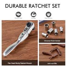 Mini Ratchet Screwdriver Set, Right Angle Screwdriver Set With 1/4 Mini Flex Ratchet Wrench And Bits Sockets For Tight Spaces Ratchet Wrench With Bits And Socket - Silver - View 4