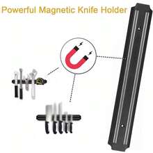 2pcs (Total Length 40cm) Black Magnetic Wall-Mounted Knife Rack, Fashionable Kitchen Storage Organizer For Knives, Scissors And Other Tools, Durable Plastic Material, Suitable For Home And Restaurant Use, Meets Household Tool Storage Needs - Set - View 11