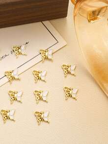 10PCS 3D Mini Alloy Drip Oil Butterfly Nail Decor Charms, Vibrant Colored Metal Nail Studs, Multifunctional DIY Ornaments For Daily Nail Art And Custom Press On Nails Design - Gold - View 3