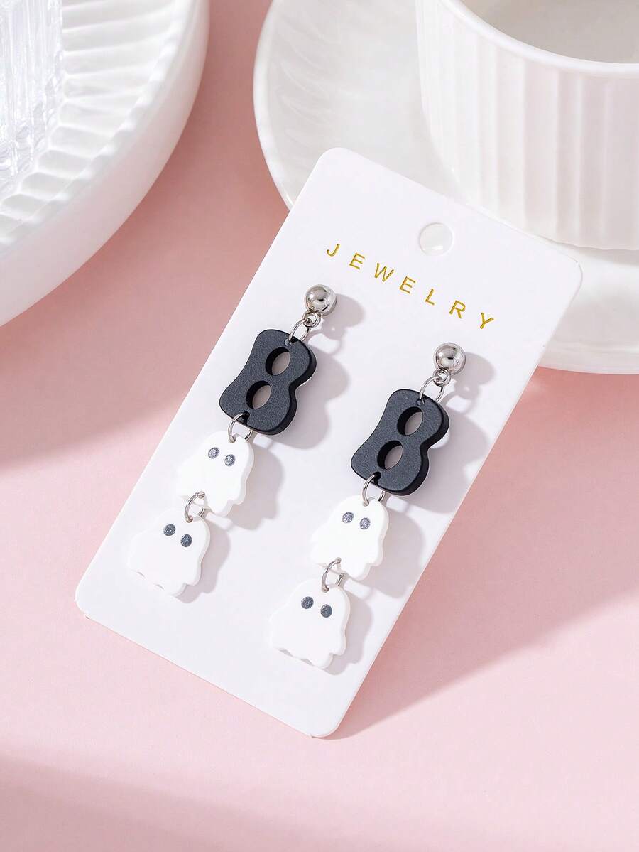 1 Pair Halloween Creative Letter Ghost BOO Enamel Design Women's Fashion Earrings, Suitable For Holiday Party Wear And Gift Giving - Multicolor - View 1