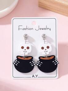1 Pair Halloween Funny Scary Skull Enamel Design Women's Fashion Earrings, Suitable For Holiday Party Wear And Gift Giving - Multicolor - View 2